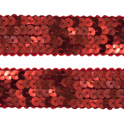 Тесьма с пайетками 3, шир. 20 мм/уп. 25+/-1 м, цвет красный - купить в Тамбове. Цена: 778.19 руб.