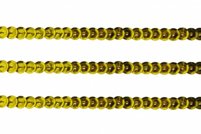 Пайетки "ОмТекс" на нитях, SILVER-BASE, 6 мм С / упак.73+/-1м, цв. А-1 - т.золото - купить в Тамбове. Цена: 468.37 руб.