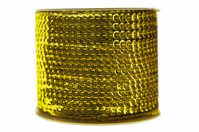 Пайетки "ОмТекс" на нитях, SILVER-BASE, 6 мм С / упак.73+/-1м, цв. 7 - св.золото - купить в Тамбове. Цена: 468.37 руб.