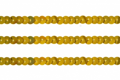 Пайетки "ОмТекс" на нитях, SILVER SHINING, 6 мм F / упак.91+/-1м, цв. 48 - золото - купить в Тамбове. Цена: 356.19 руб.