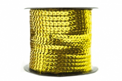 Пайетки "ОмТекс" на нитях, SILVER-BASE, 6 мм С / упак.73+/-1м, цв. А-1 - т.золото - купить в Тамбове. Цена: 468.37 руб.