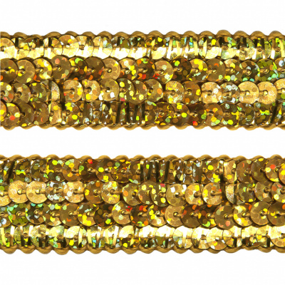 Тесьма с пайетками D16, шир. 20 мм/уп. 25+/-1 м, цвет золото - купить в Тамбове. Цена: 786.13 руб.